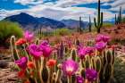 Desert cacti and colorful flowers Art Print